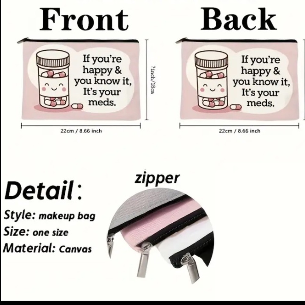 **BUY NOW** "Happy Meds" Fun Cosmetic Bag - Picture 3 of 4